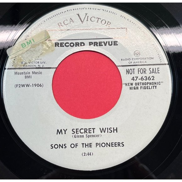 Sons of the Pioneers My Secret Wish / Mighty Rock 45 Country Promo RCA 47-6362 - Picture 1 of 4